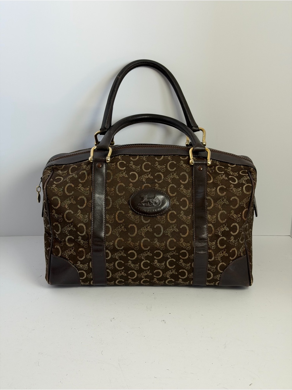 Vintage Celine Macadam Sulky Brown Monogram Canvas Boston Bag